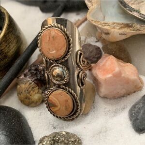 Jasper Quartz Silver elongated ring size 7